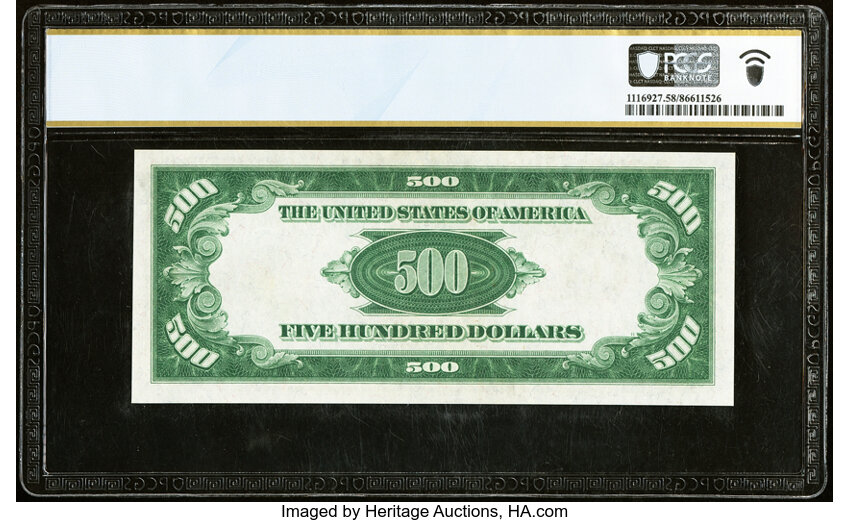 image for: Fr. 2201-L $500 1934 Light Green Seal Federal Reserve Note. PCGS Banknote Choice AU 58....