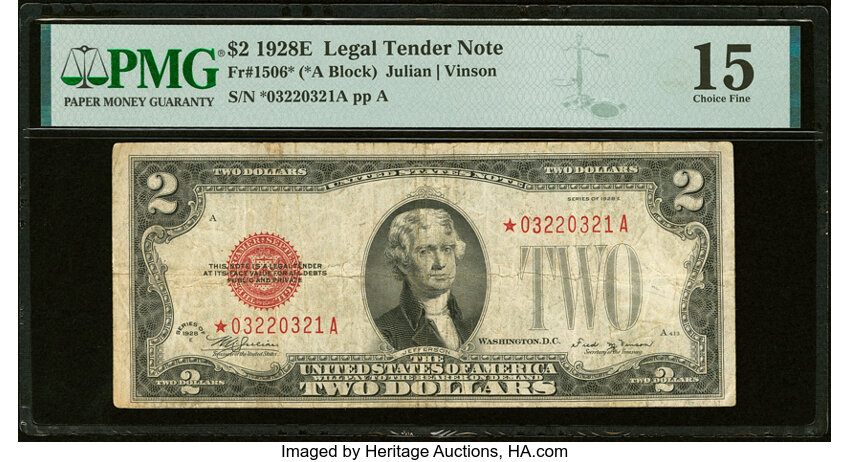 image for: Fr. 1506* $2 1928E Legal Tender Star Note. PMG Choice Fine 15....