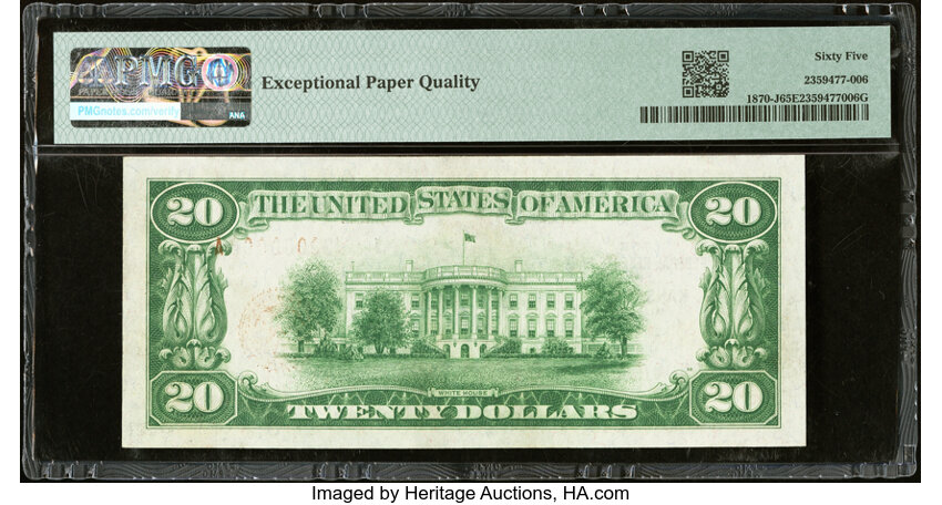 image for: Low Serial Number 8 Fr. 1870-J $20 1929 Federal Reserve Bank Note. PMG Gem Uncirculated 65 EPQ....