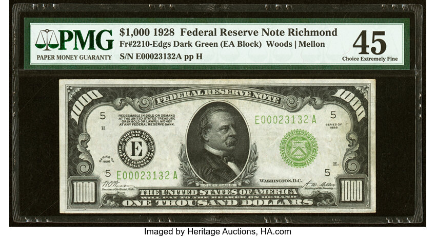 image for: Fr. 2210-E $1,000 1928 Federal Reserve Note. PMG Choice Extremely Fine 45....