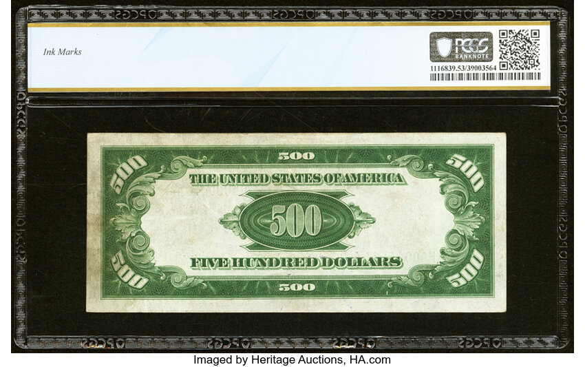 image for: Fr. 2200-H $500 1928 Federal Reserve Note. PCGS Banknote About Unc 53....