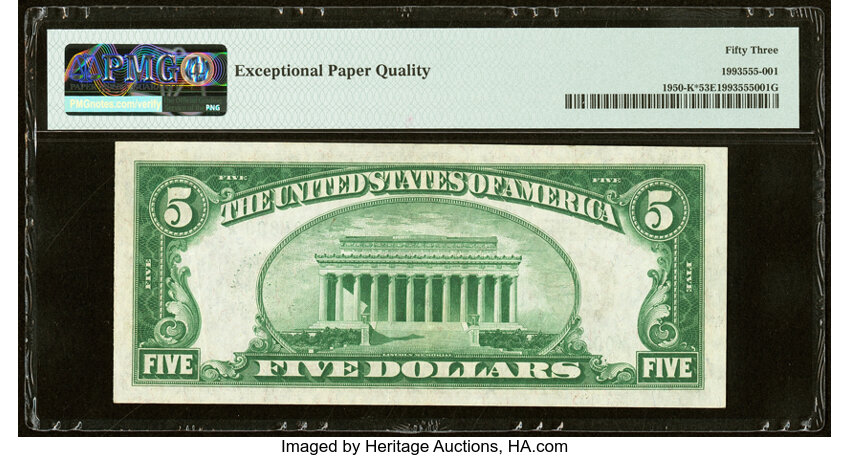 image for: Fr. 1950-K* $5 1928 Federal Reserve Star Note. PMG About Uncirculated 53 EPQ....
