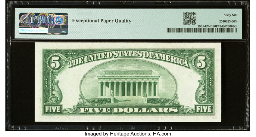 image for: Fr. 1961-E* $5 1950 Wide I Federal Reserve Star Note. PMG Gem Uncirculated 66 EPQ....