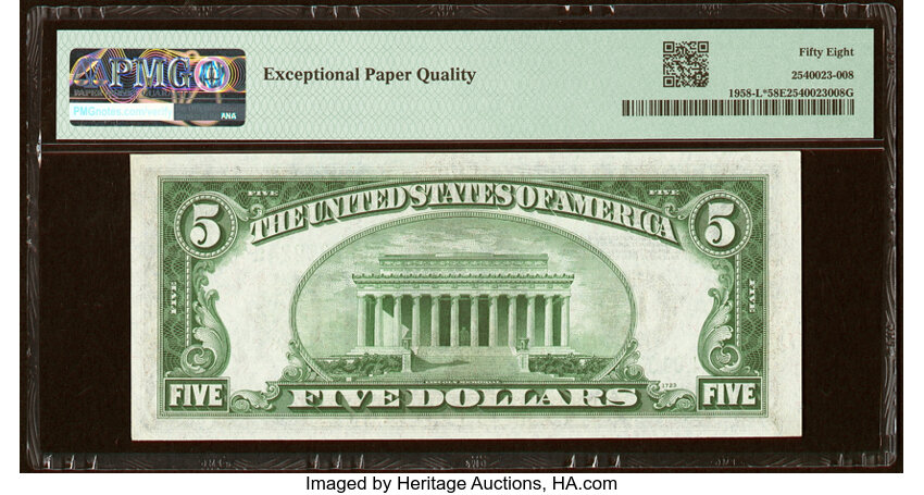 image for: Fr. 1958-L* $5 1934B Federal Reserve Star Note. PMG Choice About Unc 58 EPQ....