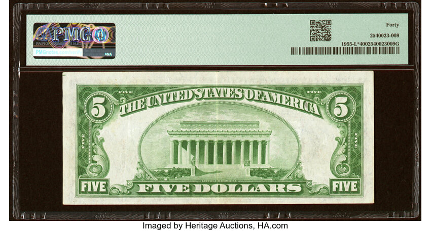 image for: Fr. 1955-L* $5 1934 Light Green Seal Federal Reserve Star Note. PMG Extremely Fine 40....