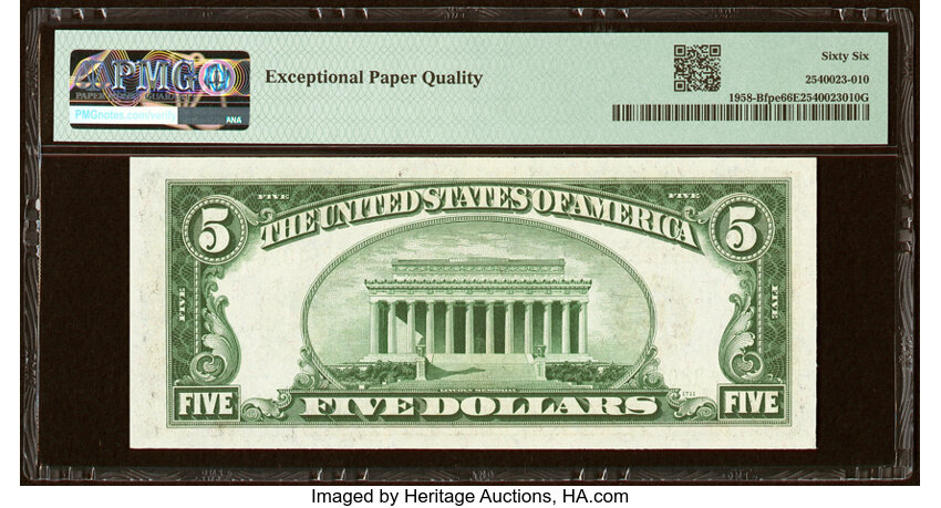 image for: Fr. 1958-B $5 1934B Federal Reserve Note with Face Plate Number 212. PMG Gem Uncirculated 66 EPQ....