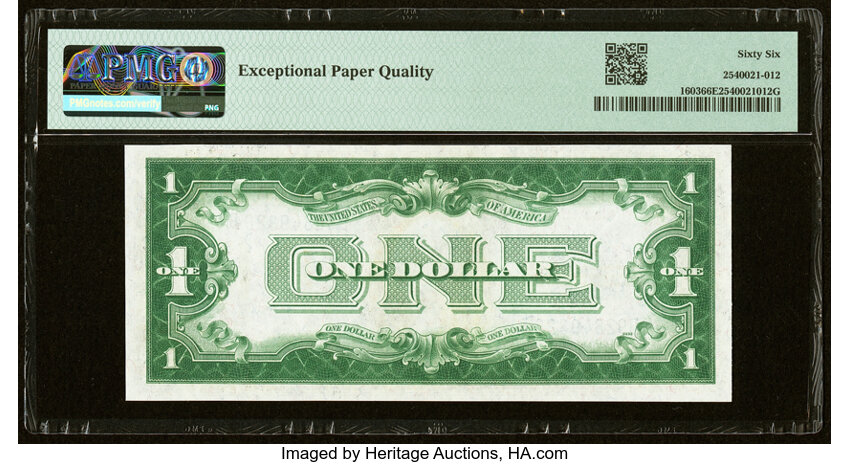 image for: Fr. 1603 $1 1928C Silver Certificate. D-B Block. PMG Gem Uncirculated 66 EPQ....
