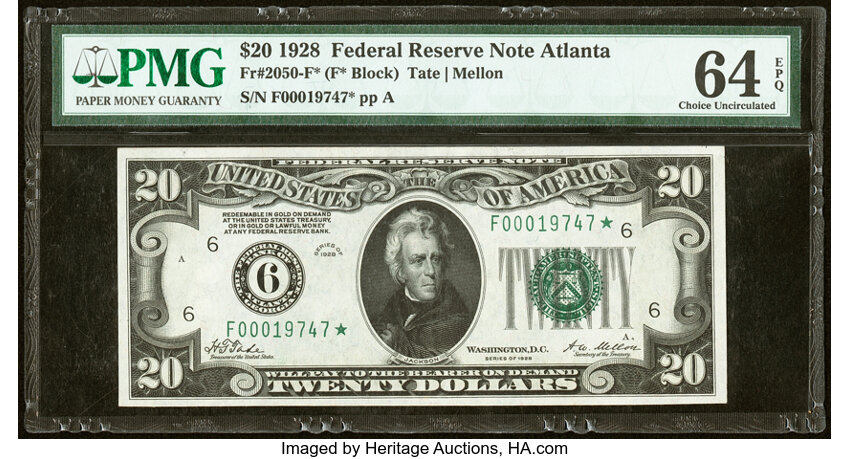 image for: Fr. 2050-F* $20 1928 Federal Reserve Star Note. PMG Choice Uncirculated 64 EPQ....