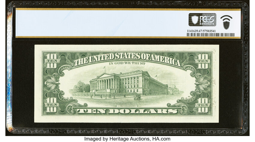 image for: Solid Serial Number 33333333 Fr. 2025-D $10 1981 Federal Reserve Note. PCGS Banknote Superb Gem Unc 67 PPQ....