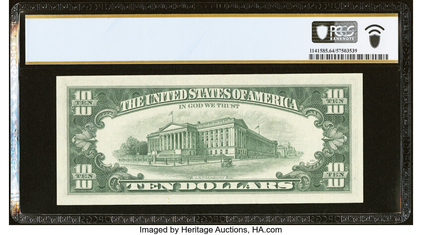 image for: Solid Serial Number 22222222 Fr. 2022-A $10 1974 Federal Reserve Note. PCGS Banknote Choice Unc 64 PPQ....