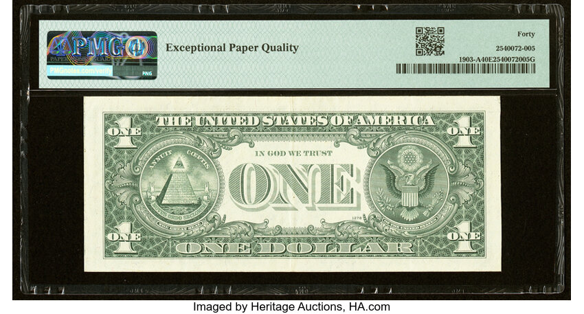 image for: 90 Million Serial Number Fr. 1903-A $1 1969 Federal Reserve Note. PMG Extremely Fine 40 EPQ....