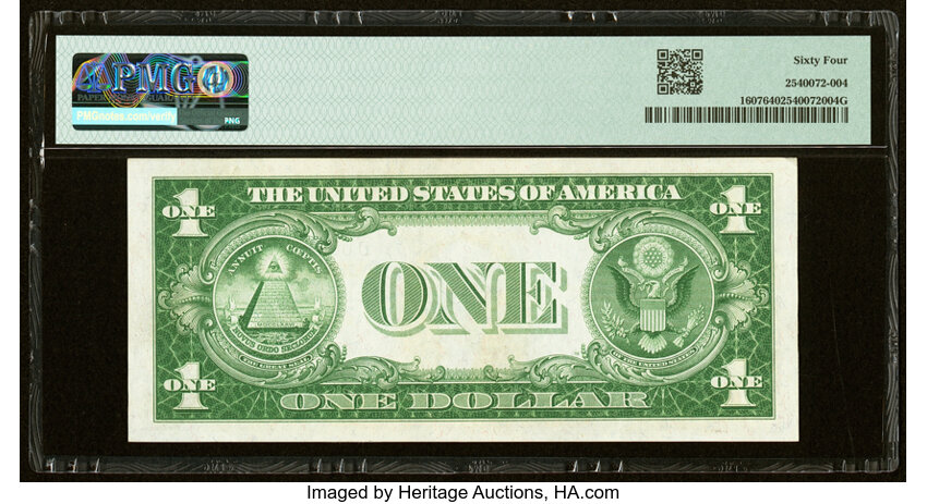 image for: Seven in a Row Nines Serial Number 09999999 Fr. 1607 $1 1935 Silver Certificate. PMG Choice Uncirculated 64....