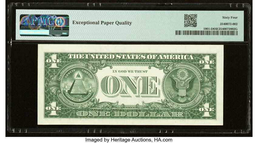 image for: Seven in a Row Nines Serial Number D79999999B Fr. 1901-D $1 1963A Federal Reserve Note. PMG Choice Uncirculated 64 EPQ....