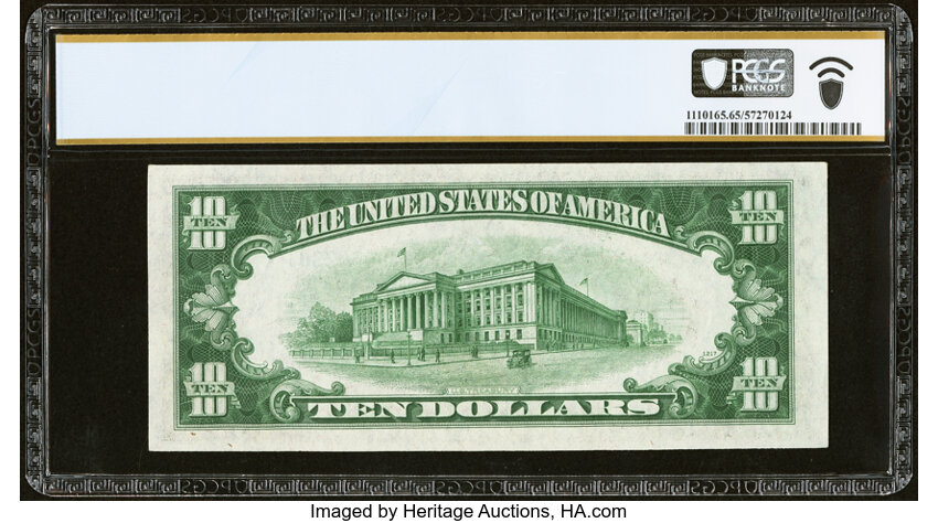 image for: Fr. 2008-J* $10 1934C Wide Federal Reserve Star Note. PCGS Banknote Gem Unc 65 PPQ....