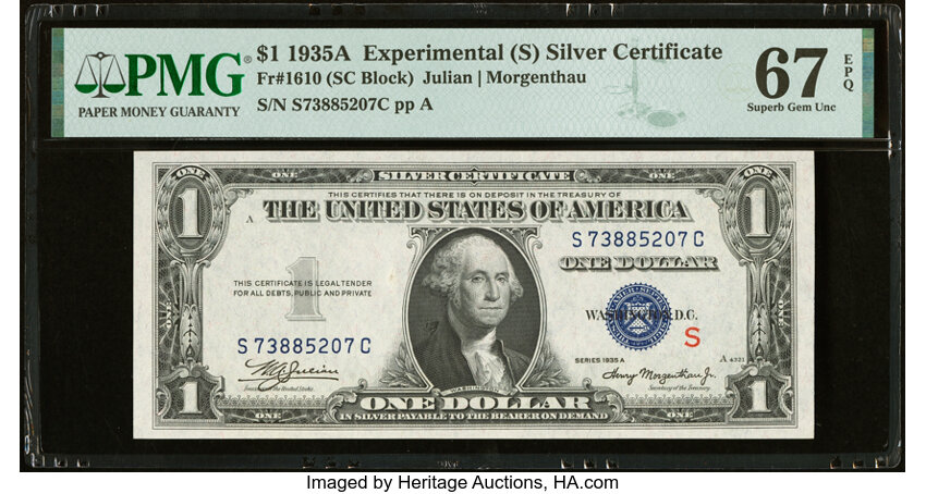 image for: Fr. 1610 $1 1935A S Silver Certificate. PMG Superb Gem Unc 67 EPQ....