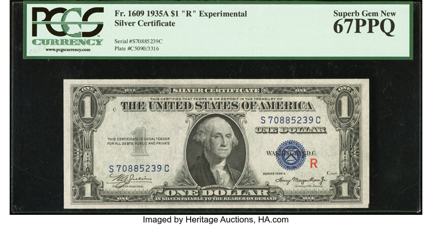 image for: Fr. 1609 $1 1935A R Silver Certificate. PCGS Superb Gem New 67PPQ....