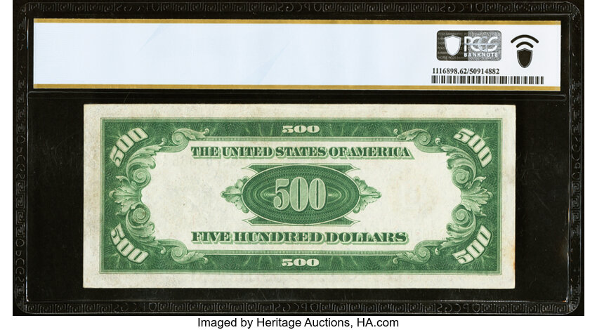 image for: Fr. 2201-G $500 1934 Federal Reserve Note. PCGS Banknote Uncirculated 62....