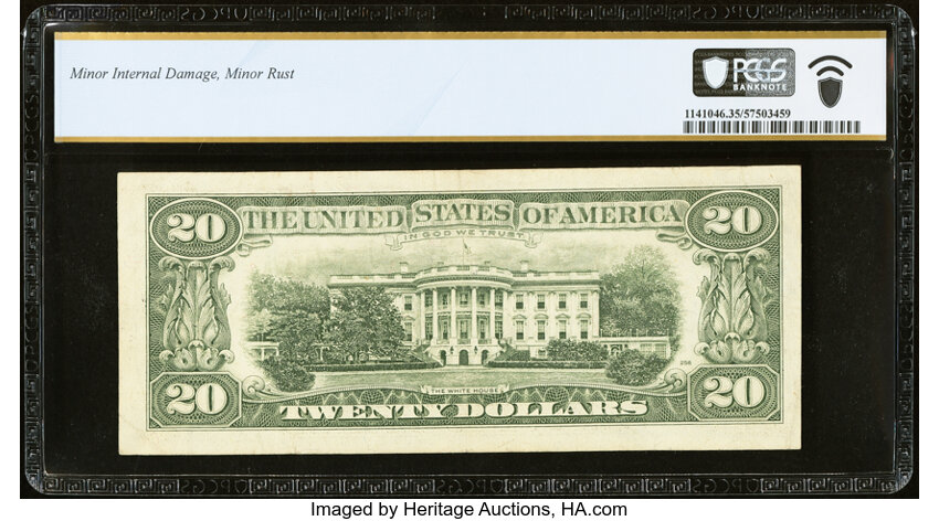 image for: Solid Serial Number 55555555 Fr. 2074-L $20 1981A Federal Reserve Note. PCGS Banknote Choice VF 35....