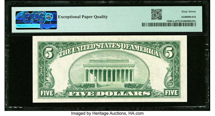 image for: Solid Serial Number L00000000A Fr. 1960-L $5 1934D Specimen Federal Reserve Note. PMG Superb Gem Unc 67 EPQ....