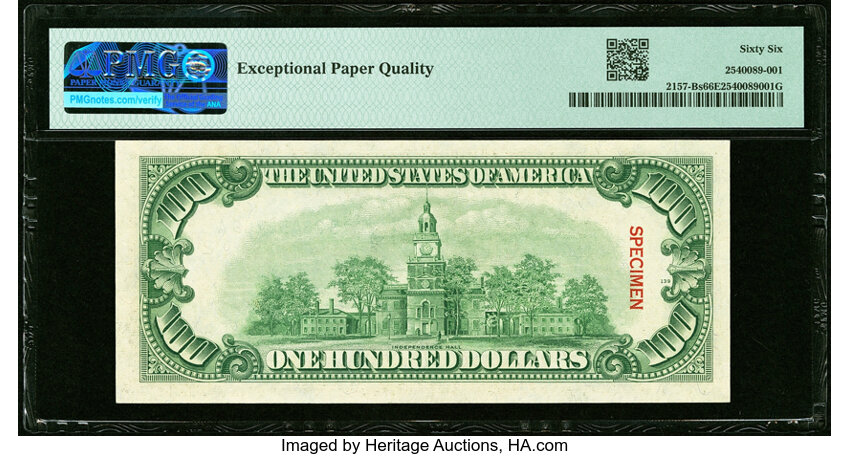 image for: Ascending Ladder Serial Number B23456789A Fr. 2157-B $100 1950 Specimen Federal Reserve Note. PMG Gem Uncirculated 66 EPQ....
