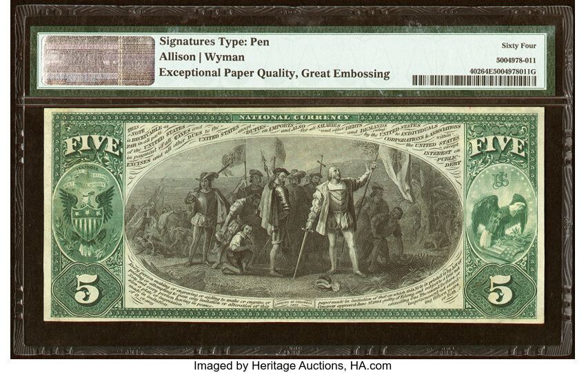 image for: Lincoln, IL - $5 1875 Fr. 402 The First National Bank Ch. # 2126 PMG Choice Uncirculated 64 EPQ....