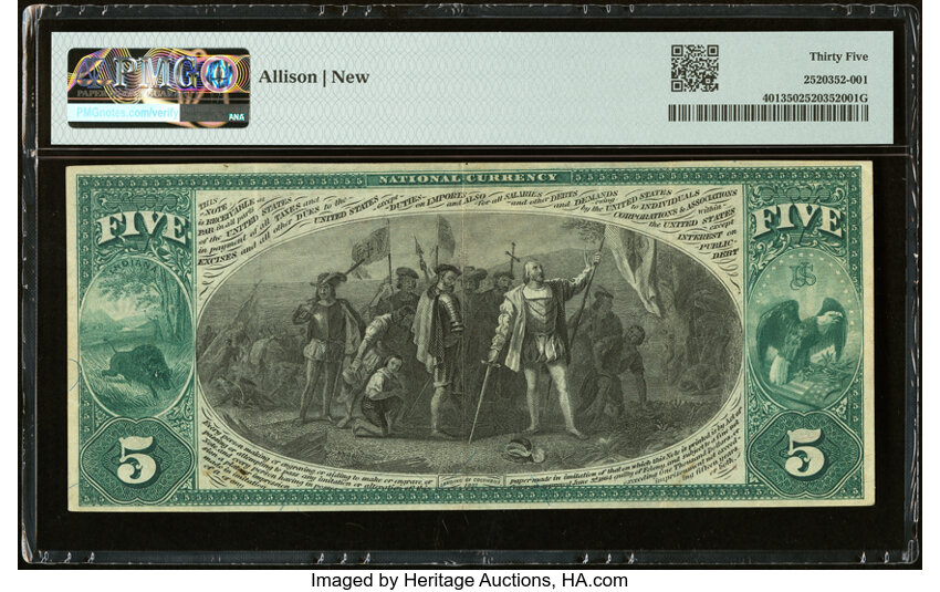 image for: Lebanon, IN - $5 1875 Fr. 401 The First National Bank Ch. # 2057 PMG Choice Very Fine 35....