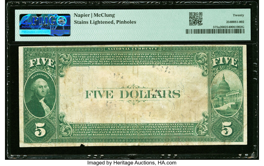 image for: Santa Rosa, NM - $5 1882 Value Back Fr. 575a The First National Bank Ch. # (W)6081 PMG Very Fine 20....