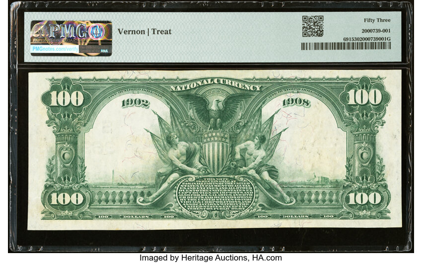 image for: Palestine, TX - $100 1902 Date Back Fr. 691 The First National Bank Ch. # (S)3694 PMG About Uncirculated 53....