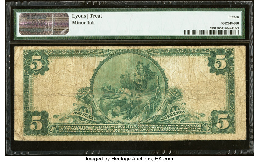 image for: Edgartown, MA - $5 1902 Plain Back Fr. 599 The Edgartown National Bank Ch. # (N)7957 PMG Choice Fine 15....