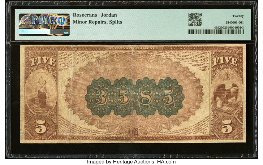 image for: Ellicott City, MD - $5 1882 Brown Back Fr. 469 The Patapsco National Bank Ch. # 3585 PMG Very Fine 20....
