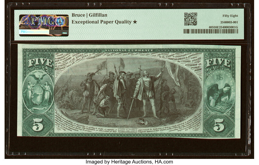 image for: New York, NY - $5 1875 Fr. 405 The Lincoln National Bank Ch. # 2608 PMG Choice About Unc 58 EPQ*....