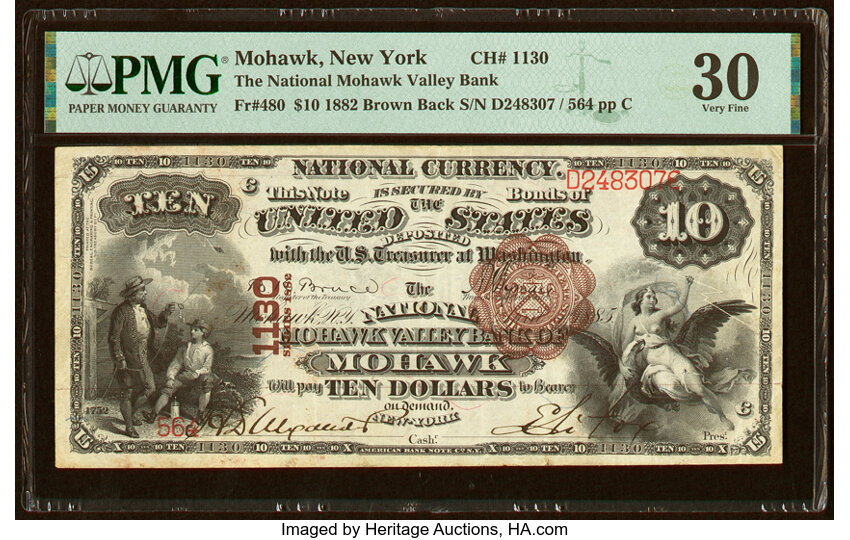 image for: Mohawk, NY - $10 1882 Brown Back Fr. 480 The National Mohawk Valley Bank Ch. # 1130 PMG Very Fine 30....