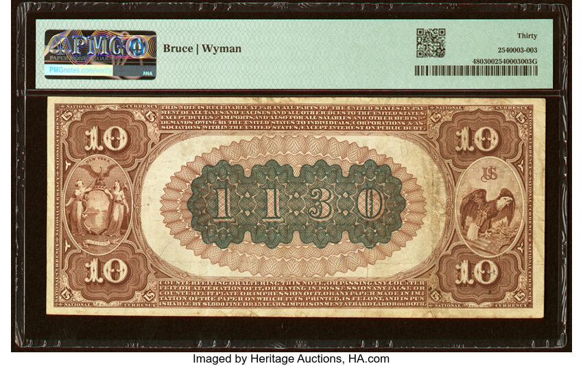 image for: Mohawk, NY - $10 1882 Brown Back Fr. 480 The National Mohawk Valley Bank Ch. # 1130 PMG Very Fine 30....