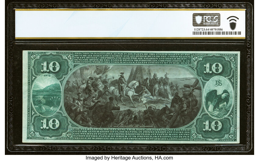 image for: Newark, OH - $10 1875 Fr. 419 The First National Bank Ch. # 858 PCGS Banknote Choice Unc 64....