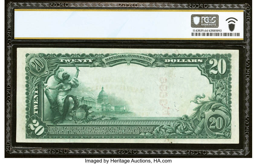 image for: Canton, NY - $20 1902 Red Seal Fr. 641 The First National Bank Ch. # (E)3696 PCGS Banknote Choice Unc 64 PPQ....
