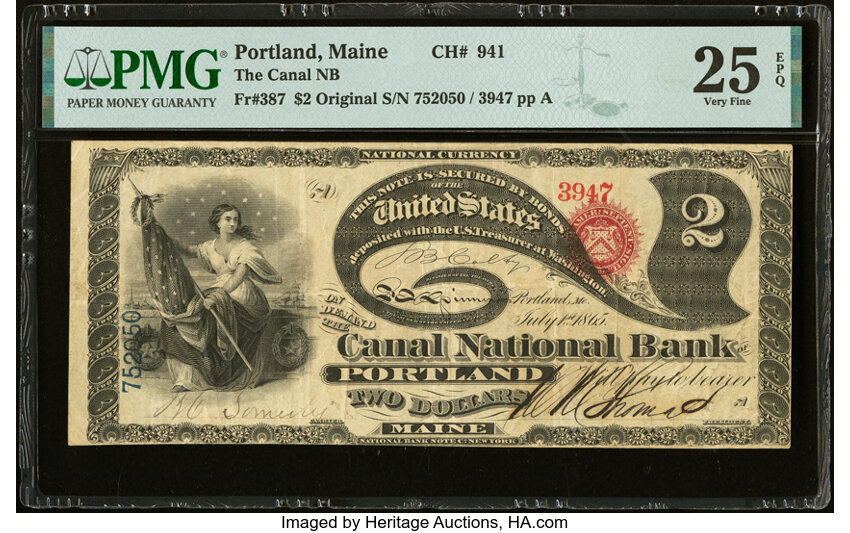 image for: Portland, ME - $2 Original Fr. 387 The Canal National Bank Ch. # 941 PMG Very Fine 25 EPQ....