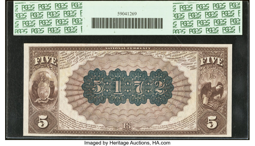 image for: Saint Louis, MO - $5 1882 Brown Back Fr. 477 The State National Bank Ch. # (M)5172 PCGS Superb Gem New 67PPQ....