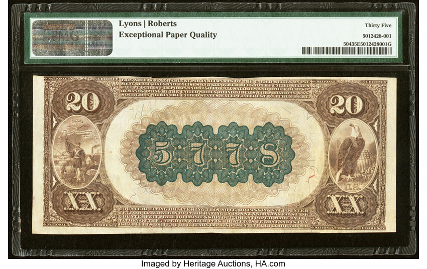 image for: Oelwein, IA - $20 1882 Brown Back Fr. 504 The First National Bank Ch. # (M)5778 PMG Choice Very Fine 35 EPQ....