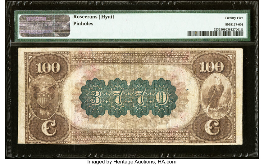 image for: Pekin, IL - $100 1882 Brown Back Fr. 523 The German-American National Bank Ch. # (M)3770 PMG Very Fine 25....
