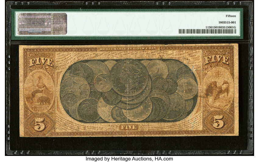 image for: San Francisco, CA - $5 1870 Fr. 1136 The First National Gold Bank Ch. # 1741 PMG Choice Fine 15....