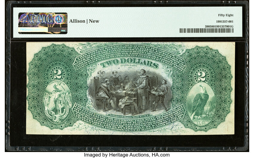 image for: Milford, MA - $2 1875 Fr. 390 The Home National Bank Ch. # 2275 PMG Choice About Unc 58....