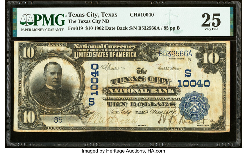 image for: Texas City, TX - $10 1902 Date Back Fr. 619 The Texas City National Bank Ch. # (S)10040 PMG Very Fine 25....