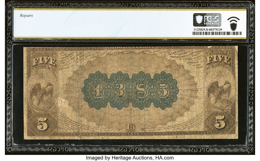 image for: Muscogee, Indian Territory- $5 1882 Brown Back Fr. 471 The First National Bank Ch. # (W)4385 PCGS Banknote Very Good 8 Details...