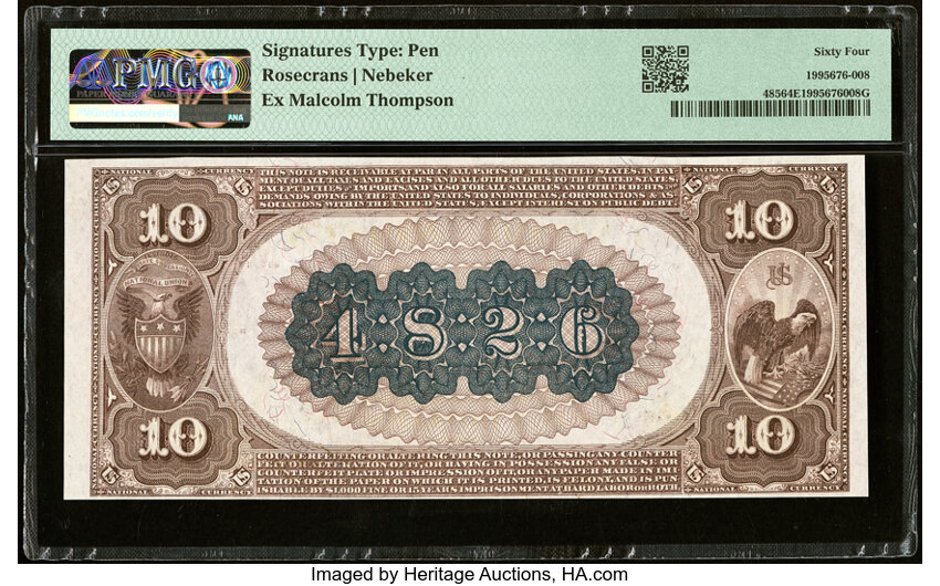 image for: Monticello, IL - $10 1882 Brown Back Fr. 485 The First National Bank Ch. # (M)4826 PMG Choice Uncirculated 64 EPQ....