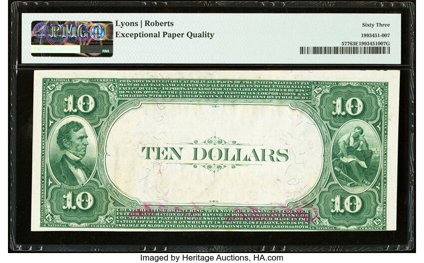 image for: LaSalle, IL - $10 1882 Value Back Fr. 577 The LaSalle National Bank Ch. # (M)2503 PMG Choice Uncirculated 63 EPQ....