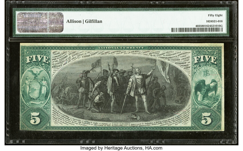 image for: New York, NY - $5 1875 Fr. 403 The Chase National Bank Ch. # 2370 PMG Choice About Unc 58....