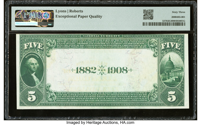 image for: Alexandria, MN - $5 1882 Date Back Fr. 537 The Farmers National Bank Ch. # (M)5859 PMG Choice Uncirculated 63 EPQ....
