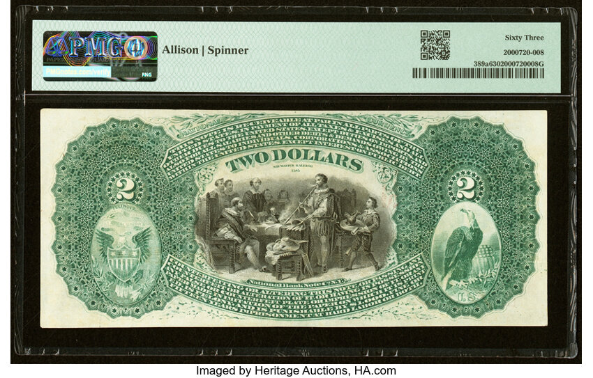 image for: Kansas, IL - $2 Original Fr. 389a The First National Bank Ch. # 2011 PMG Choice Uncirculated 63....