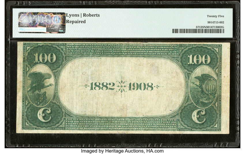 image for: Wilmington, NC - $100 1882 Date Back Fr. 571 The Murchison National Bank Ch. # (S)5182 PMG Very Fine 25 Net....