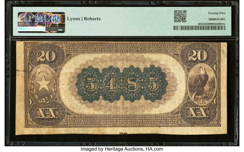 image for: Port Arthur, TX - $20 1882 Brown Back Fr. 504 The First National Bank Ch. # (S)5485 PMG Very Fine 25....